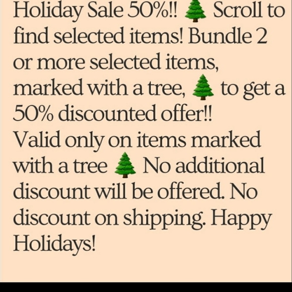 50% on selected items marked with 🌲